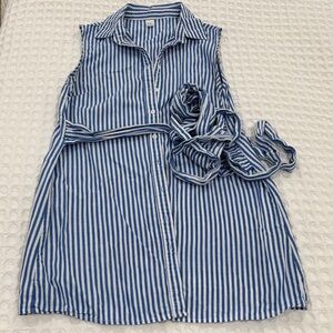 Blue and White Striped Sleeveless Shirt Dress